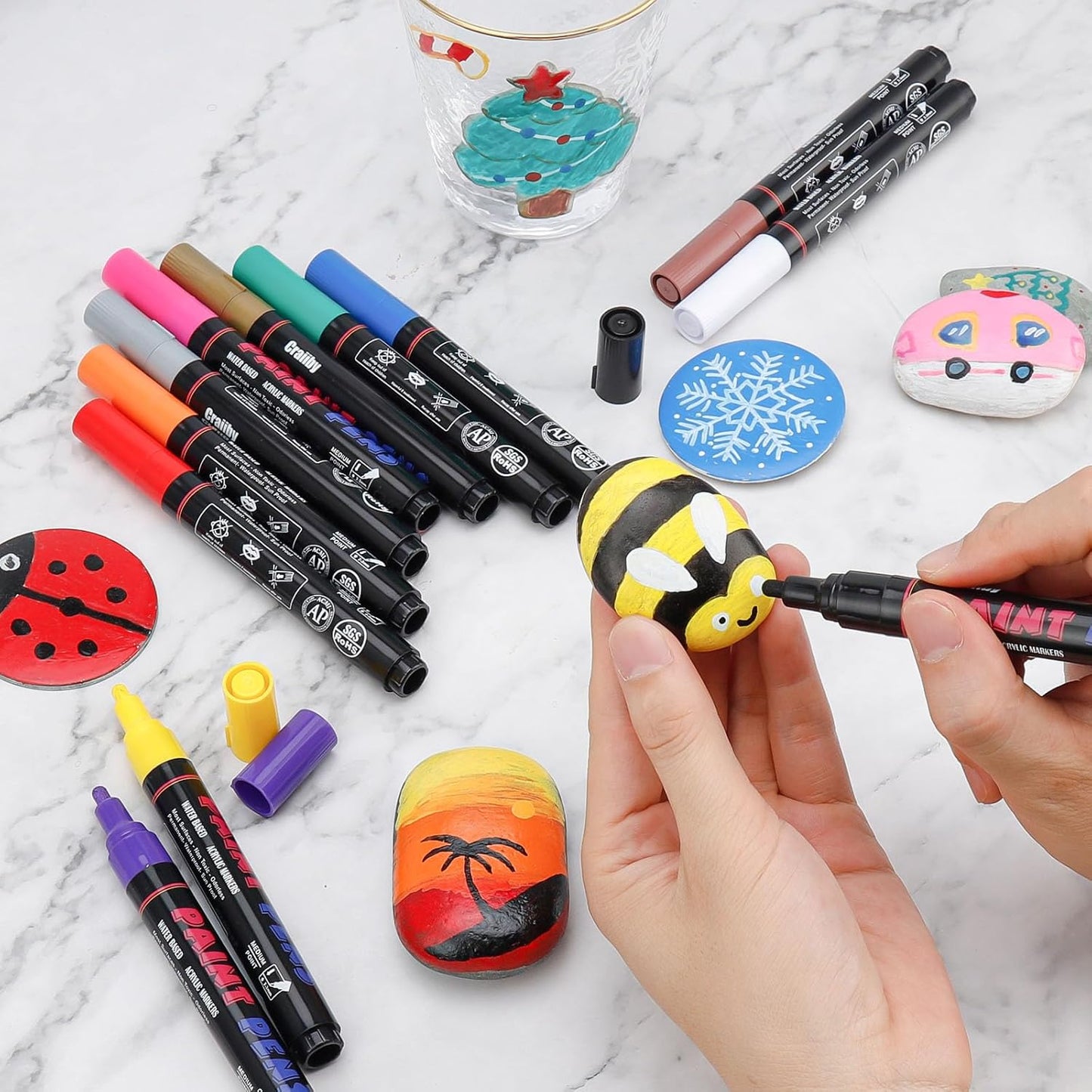 Blue Paint Pens Paint Markers - 2 Pack Permanent Quick Dry Waterproof Marker Pens for Rocks Wood Fabric Plastic Canvas Glass Mugs Metal Tire Stone