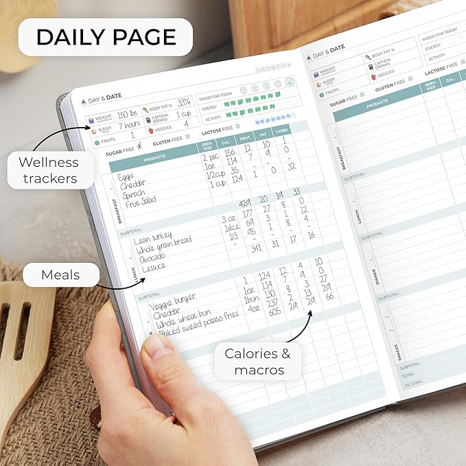 Clever Fox Food Journal - Daily Food Diary, Meal Planner to Track Calories & Nutrients, Weight Tracker Notebook, A5 (Gray)