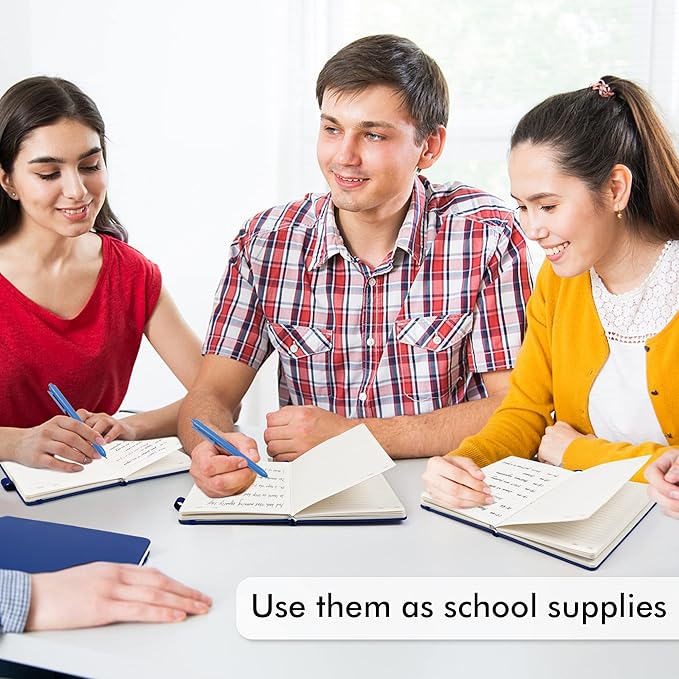 feela 5 Pack Journal Notebook Bulk for School, Hardcover Business Notebooks Classic Ruled Lined Journals with Pen Holder for Work Note Taking, with 5 Black Pens, 120 GSM, 5.1”x8.3”, A5, Navy