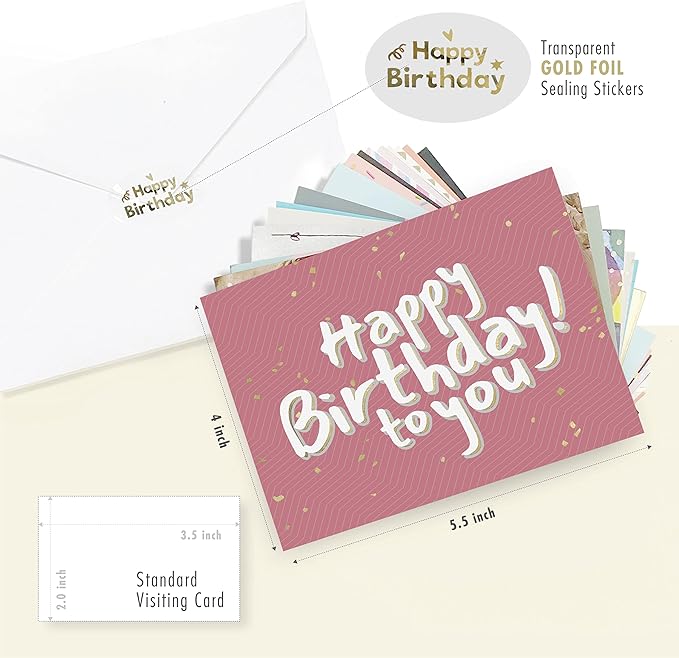 easykart labels 120 Unique Birthday Cards Assortment with Greetings Inside. For Businesses and Individuals, 4x5.5 Inch Assorted Foiling Cards with Envelope with Sealing Stickers