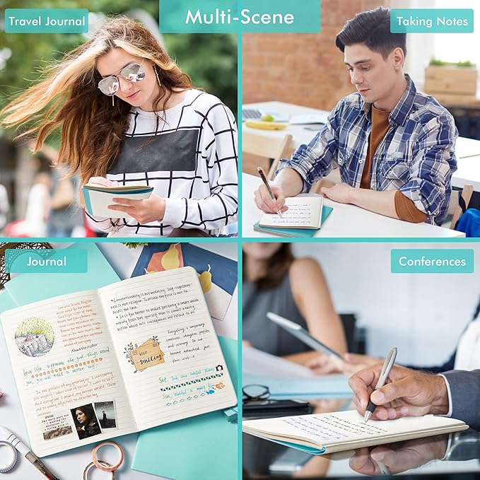 feela 8 Pack Soft Cover Journal Bulk, Notebooks College Ruled for Work, Lined Travel Journal for Women Men, Note Taking Notebook School Supplies Business Writing, 8.2” x 5.5”, A5, Emerald