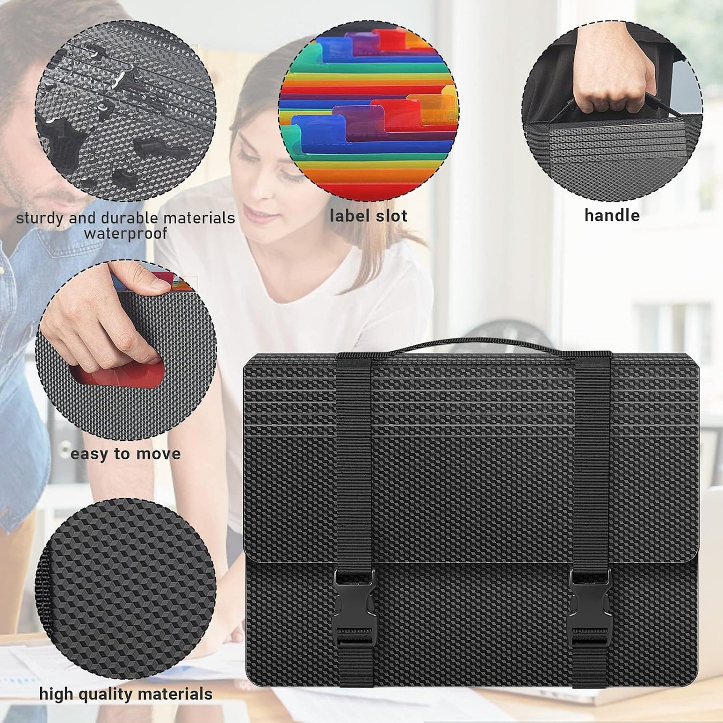 Accordion File Organizer,Expanding File Folders with Handle,13 Pockets Expandable Filing Folders,Tabs Included in Filing Box,Adjustable Strap,Bill Documents Organizer,A4/Letter Size,Diamond