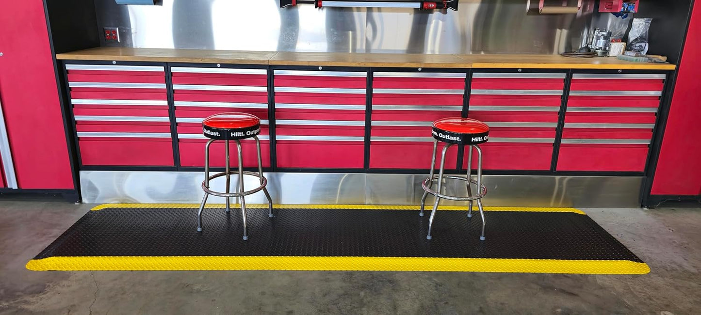 Rhino Mats, American Classic Diamond Anti-Fatigue Mats, Industrial Ergonomic Comfort Standing Mat for Work, Home, Garage, Office, Kitchen or Anywhere (Black/Yellow 9/16" Thick, 3 FT. x 13 FT.)