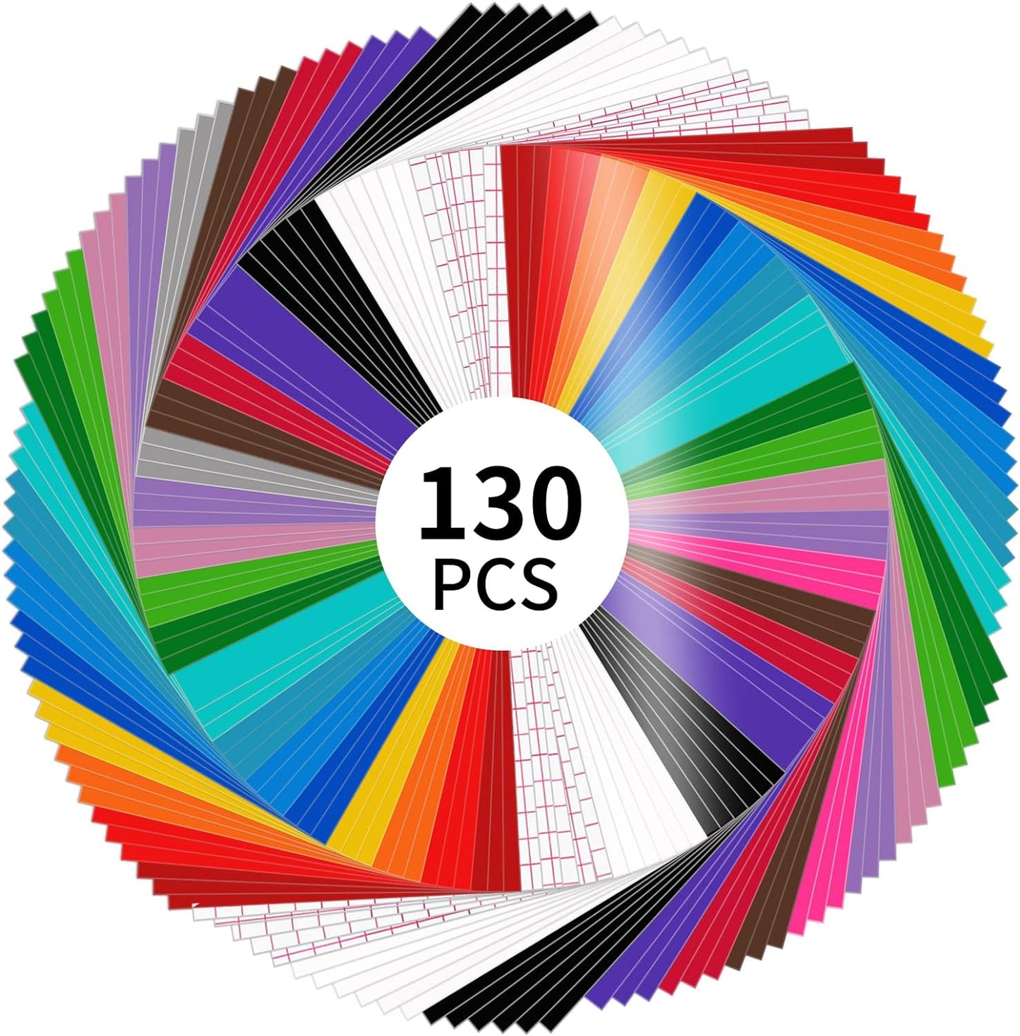 LYA Vinyl 130 Pack Permanent Vinyl - 12 "x12 Self Adhesive Vinyl Sheets，120 Sheets & 10 Transfer Tape Sheets for Cutting Machines and Decor Sticker