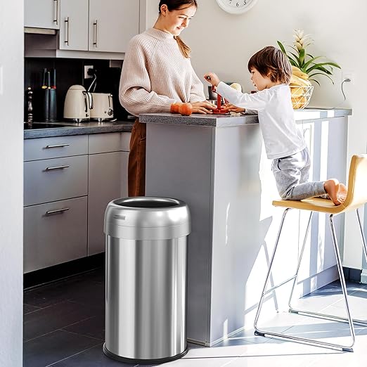 iTouchless 13 Gallon Dual-Deodorizer Trash Can and Recycle Bin Stainless Steel Commercial Grade, Large 10 Inch, Home, Restaurant, Restroom, Office, Open Top, Round