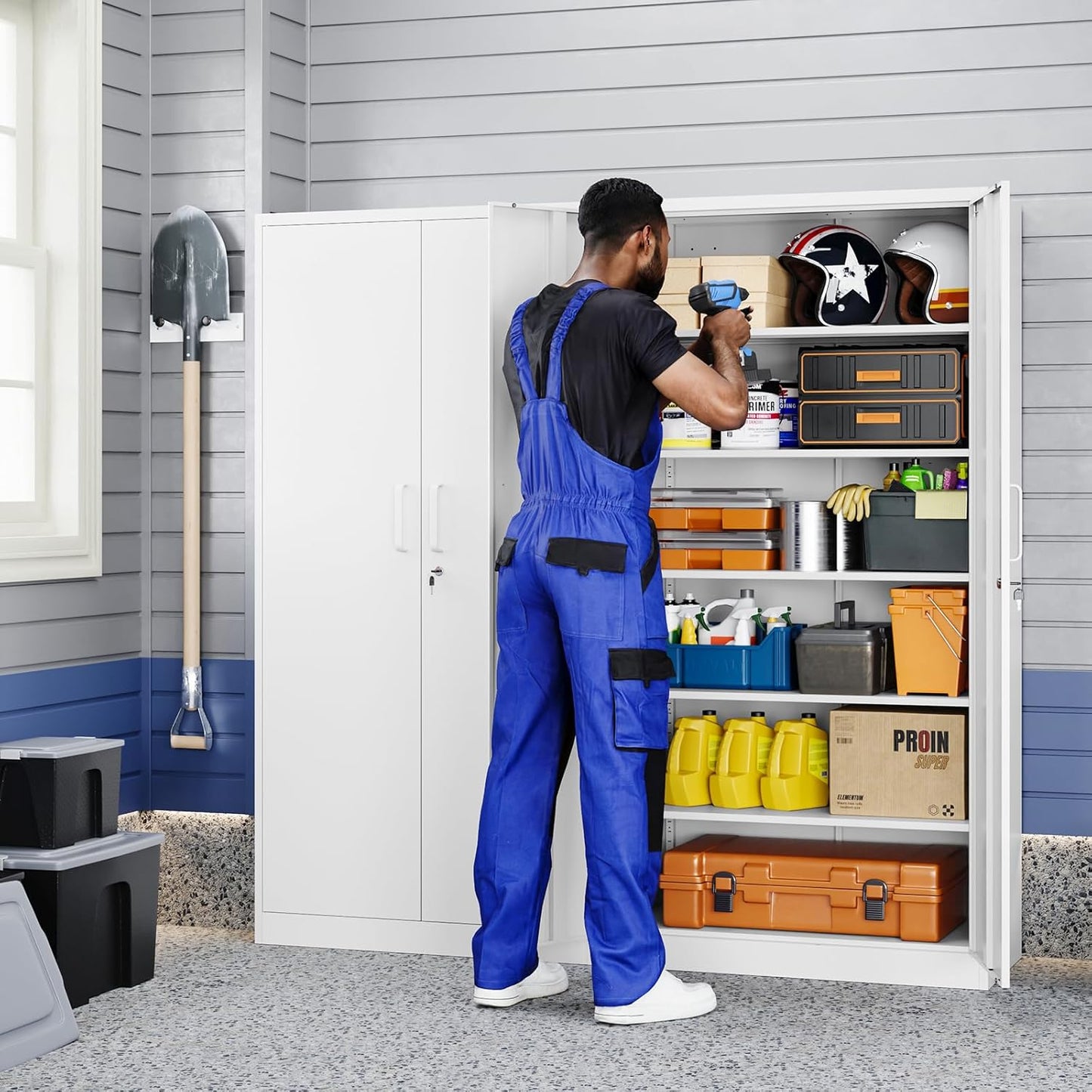 Yizosh Metal Storage Cabinet with Locking Doors and 5 Adjustable Shelves,- 72" Garage Storage White Steel Lockable File Cabinet for Office,Home,Garage