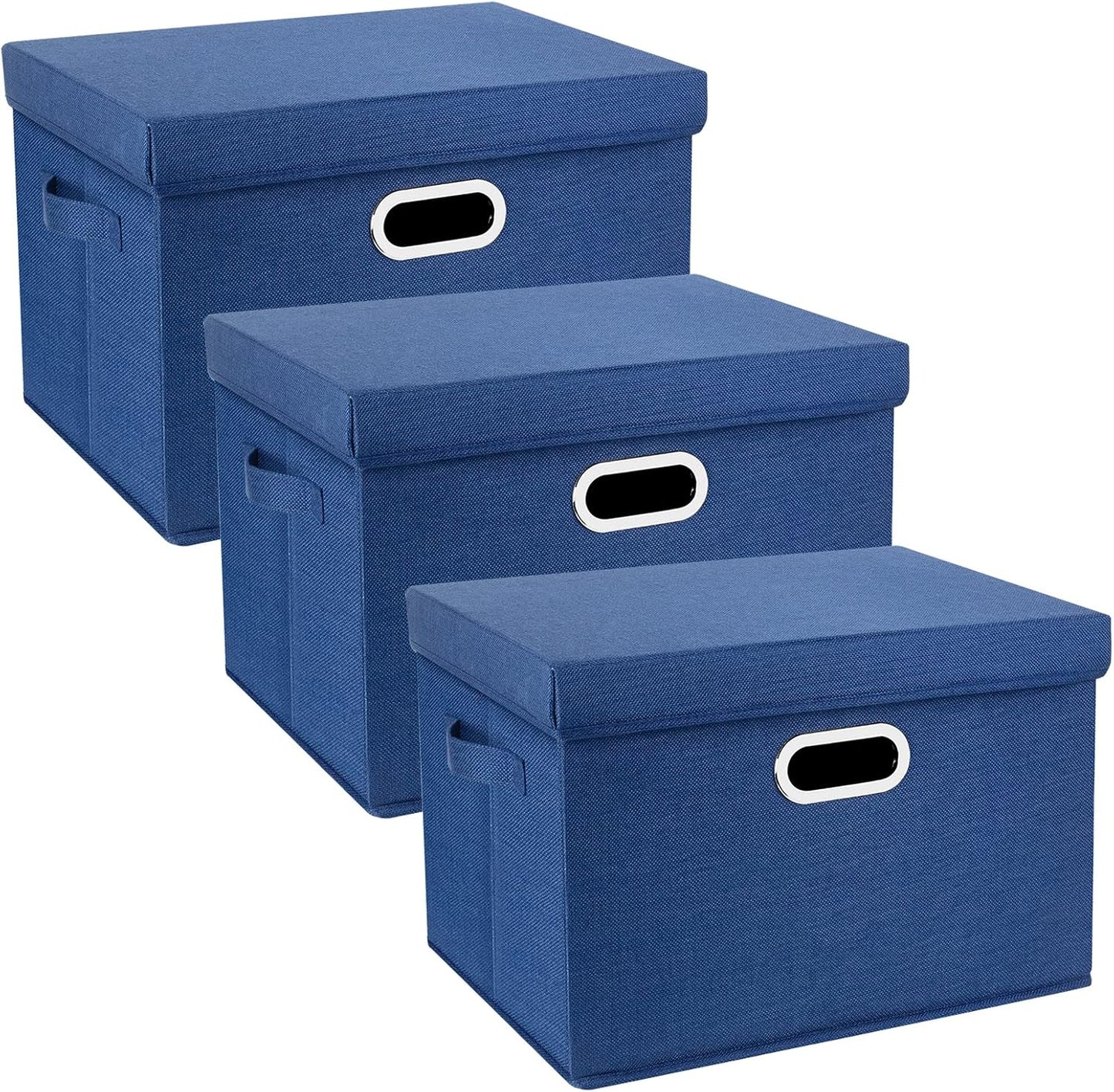 TYEERS Large Storage Bins with Lids, Collapsible, Washable, Fabric Storage Boxes for Organizing, 17.3x11.8x11.4 inches, 3 Pack, Classic Blue
