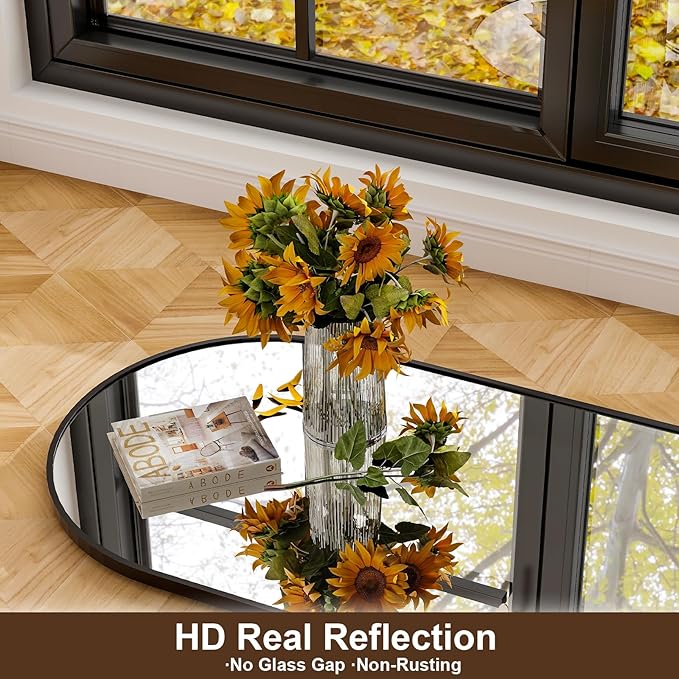 21" x 64"Arched Full Length Mirror - Wall Mounted Floor Mirror- Aluminum Alloy Frame Full Body Mirror for Bathroom Living Room Bedroom and Entryway Black