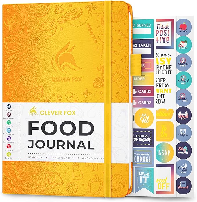 Clever Fox Food Journal - Daily Food Diary, Meal Planner to Track Calories & Nutrients, Weight Tracker Notebook, A5 (Amber Yellow)