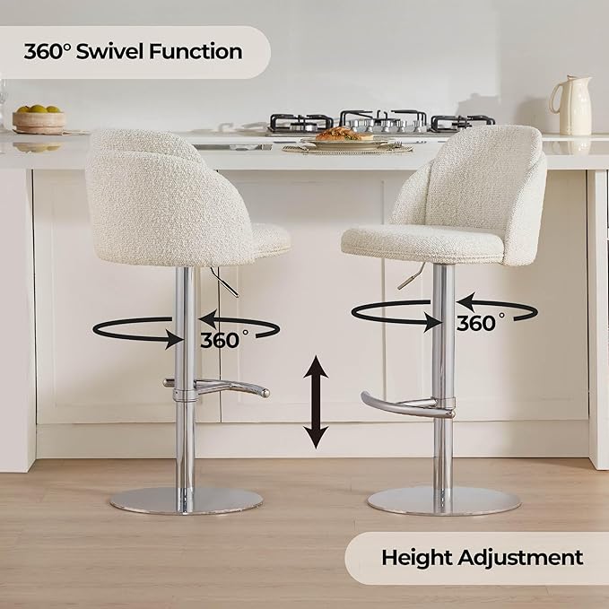 CHITA Adjustable Bar Stools Set of 2, Swivel Counter Height Stools with Stainless Steel Base for Bar, Kitchen Island, Dining Room, Silver