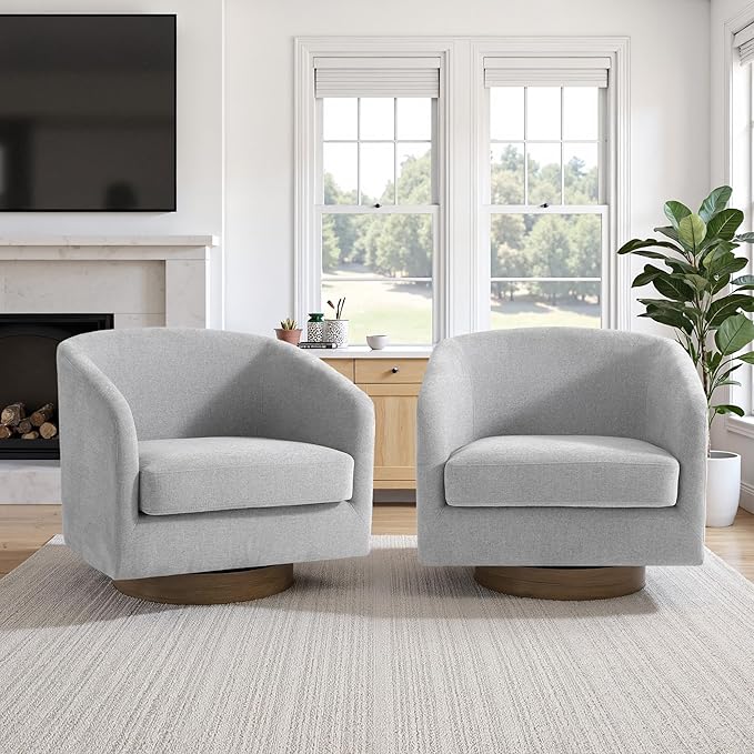 UIXE Swivel Accent Chairs Set of 2, Chenille Upholstered Barrel Chair for Living Room, Comfy Round Armchair Single Sofa Bedroom Reading Seat - 31" W, Light Gray