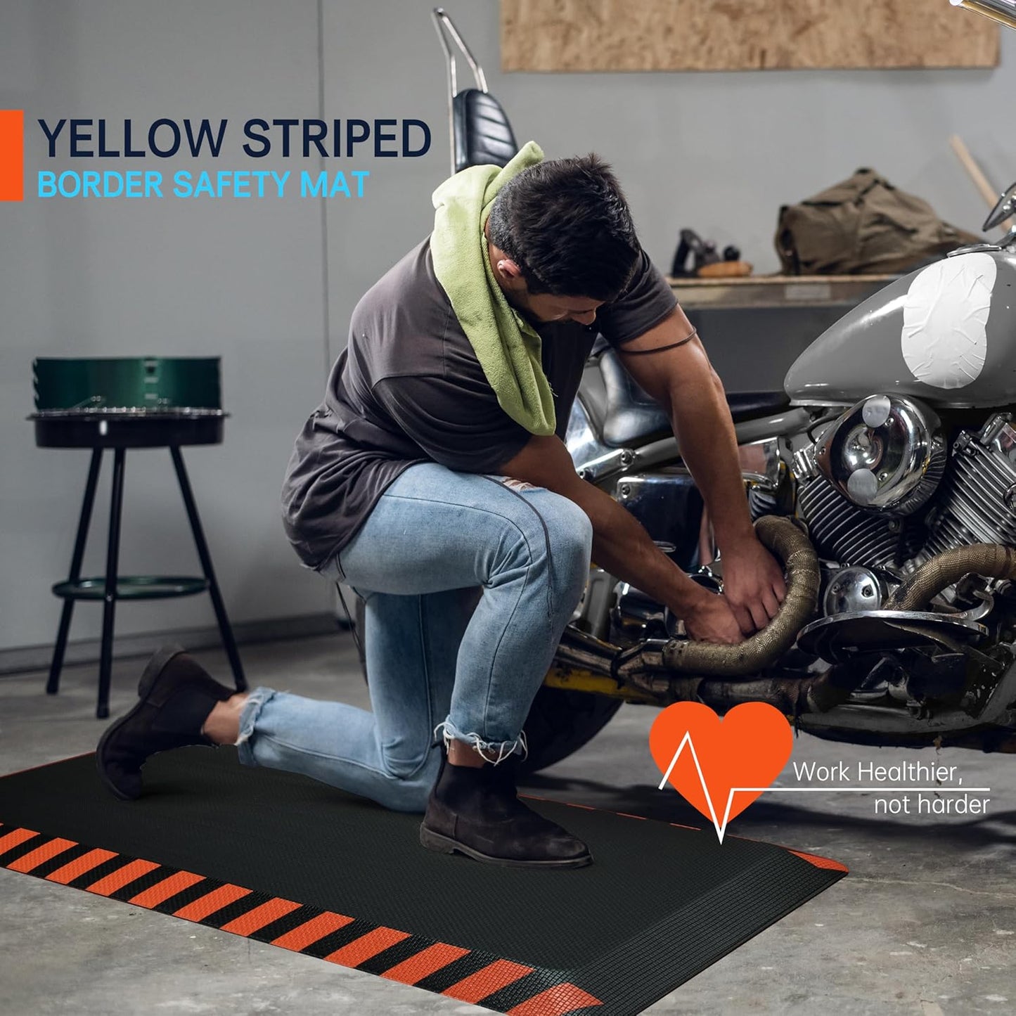 FEATOL Anti Fatigue Mats Industrial, Ergonomic Standing Floor Mat for Work for Stand, Black with Orange Border Safety 24" x 70"-Support for Leg & Back Pain