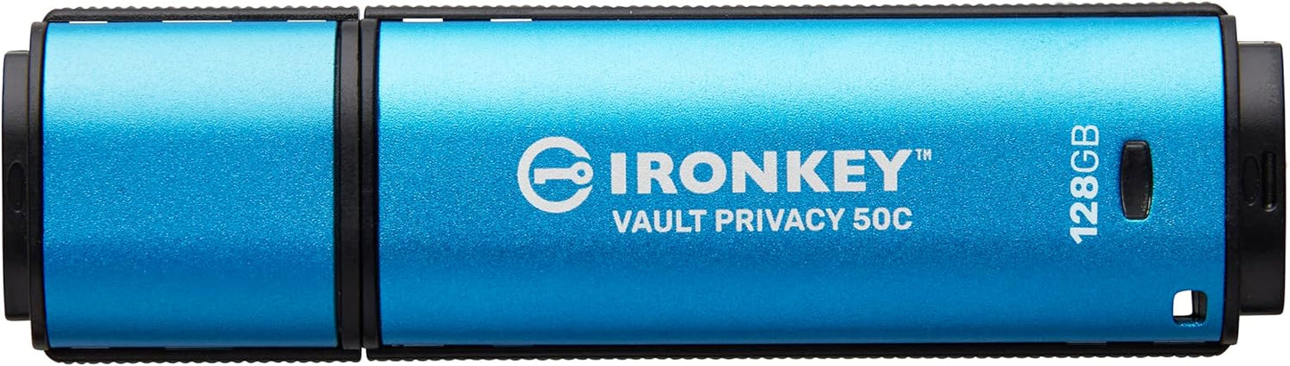 Kingston Ironkey Vault Privacy 50 USB-C 128GB Flash Drive | FIPS 197 Certified | XTS-AES 256-bit | BadUSB and Brute Force Protection | Mult-Password Option | IKVP50C/128GB