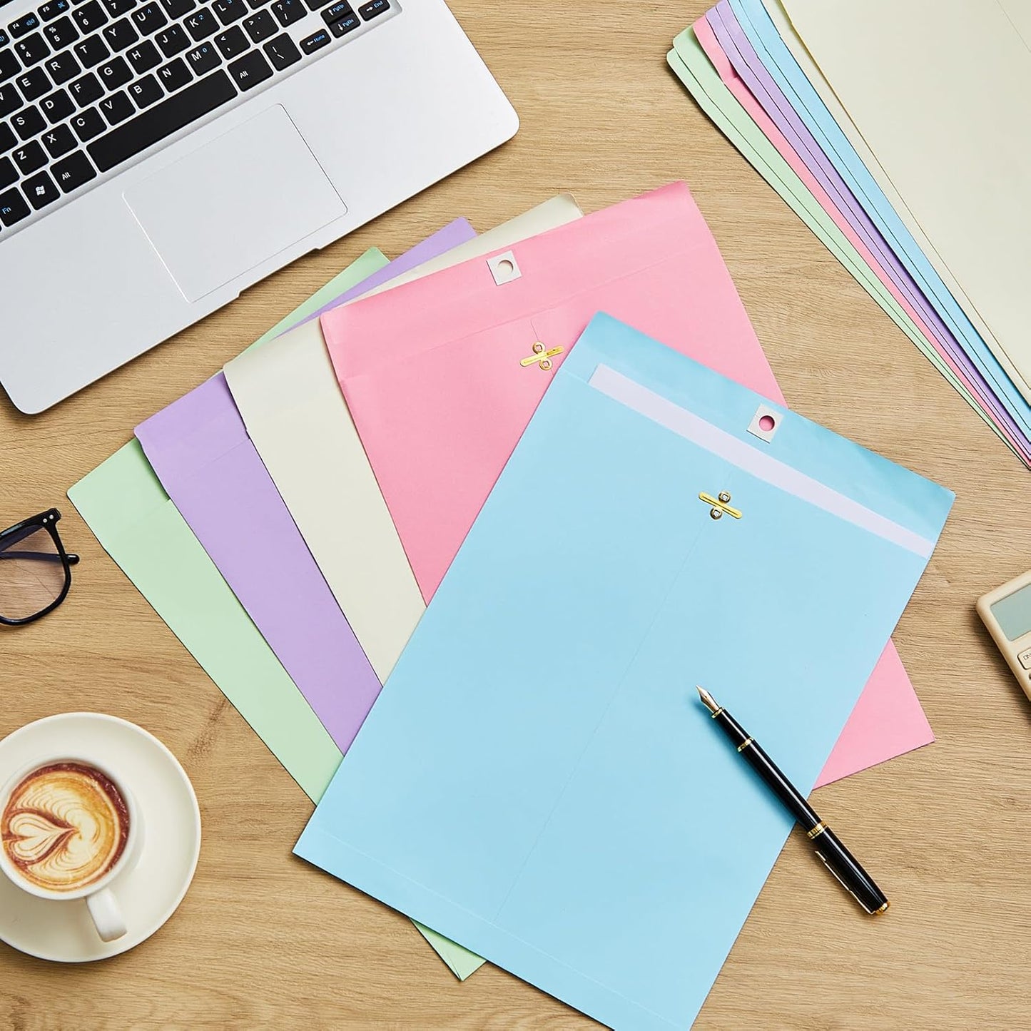 Geyee 100 Pcs Clasp Manilla Envelopes 9 x 12 Inch Gummed Colored Envelopes for Storing or Mailing for Home Office Business Supplies(Pastel Color)