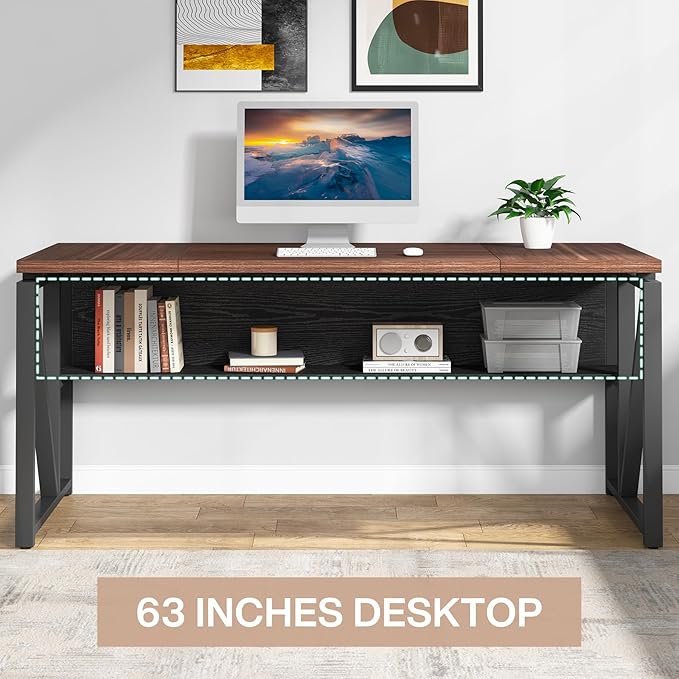 Tribesigns L Shaped Desk with Drawer Cabinet, 63" Executive Computer Desk and lateral File Cabinet, 2 Piece Home Office Furniture with Drawers for Hanging, Doors with Locks (Dark Brown, 63 inches)