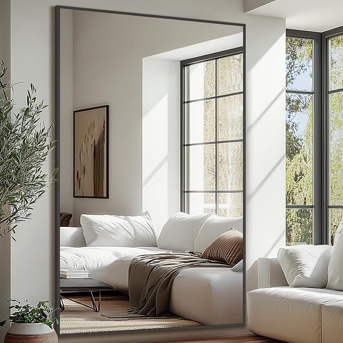 MELOMOIR 76"x44" Oversized Floor Mirror Freestanding, Oversized Mirror Full Length for Bedroom Living Room Dressing Room Gym Yoga Hair Salon, Black Mirror Full Length with Shatterproof Tempered Glass