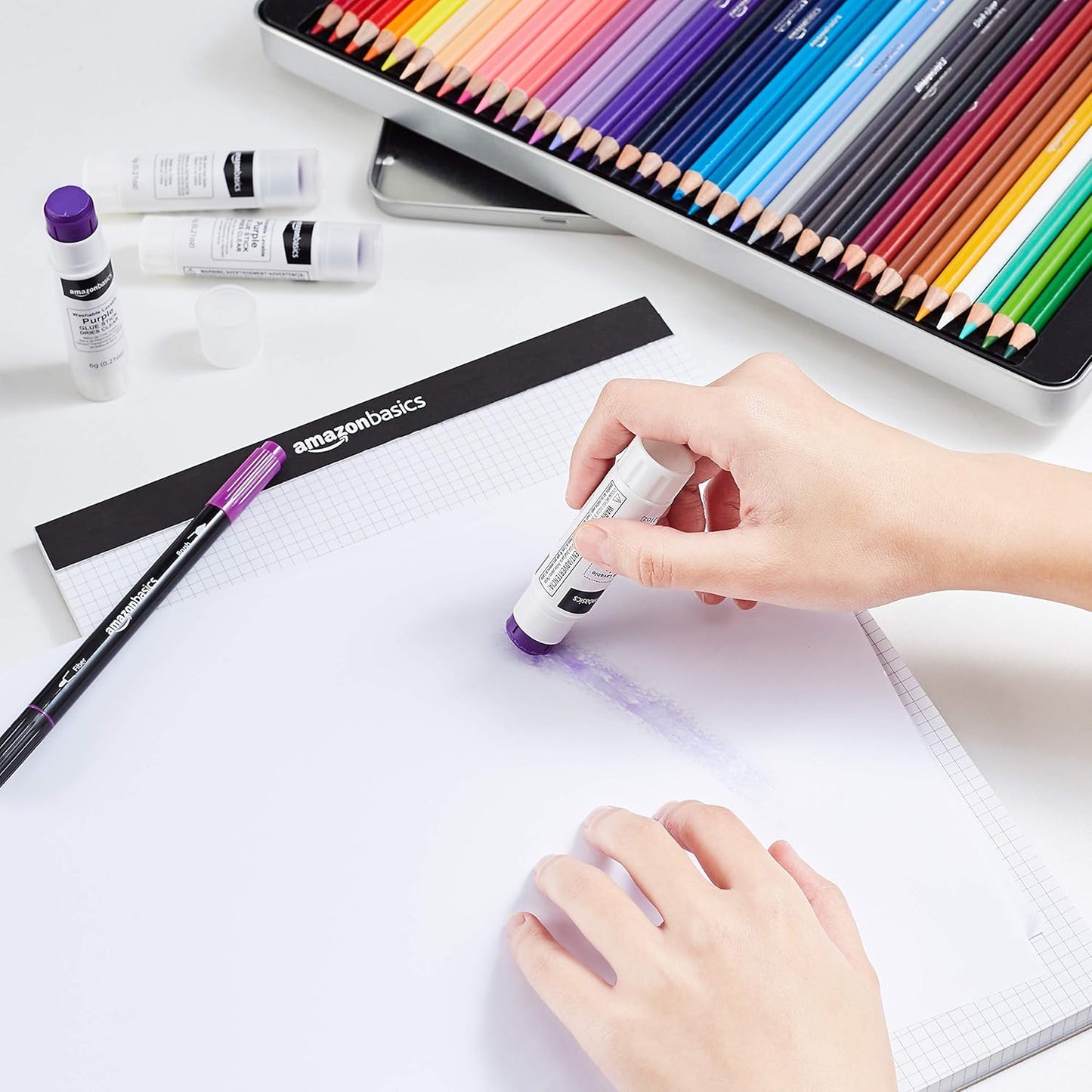 Amazon Basics Purple Washable School Glue Sticks, Dries Clear, 0.21 oz Stick, 4-Pack