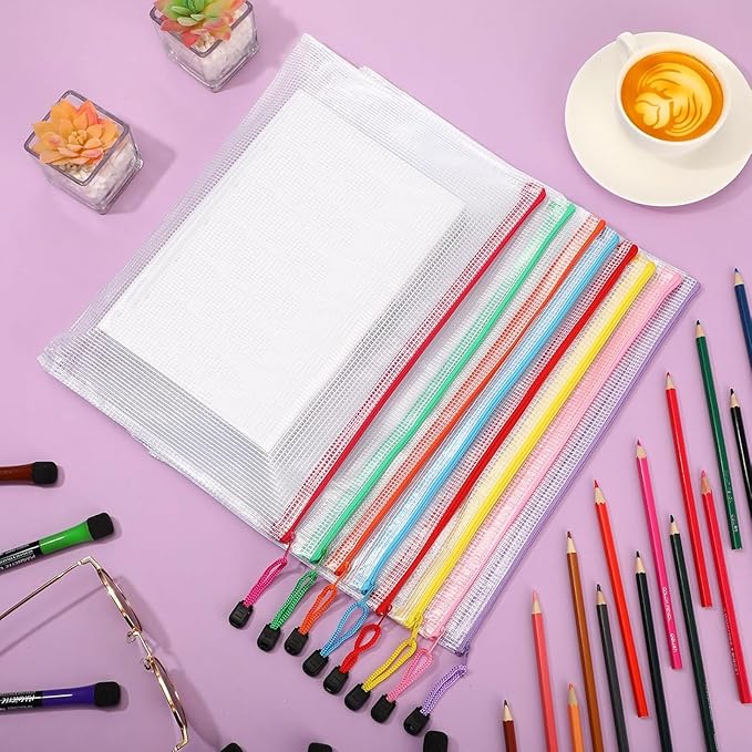 Jetec 32 Pcs Mesh Zipper Bags Toy Storage Bikini Organizer Bag Bolsas Para Guardar Trajes De Baño Waterproof Zipper Reusable Pouch Puzzle Multipurpose for Storage Office(Stylish Color,13 x 9.5 Inch)