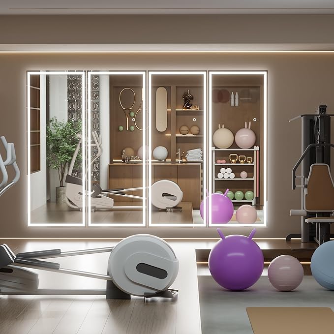 Hasipu Full Length LED Mirror with Lights, 56" x 18" Floor Standing or Wall Hanging Mounted, Full Body Dressing Mirror, Dimmable Tempered Glass, Square White