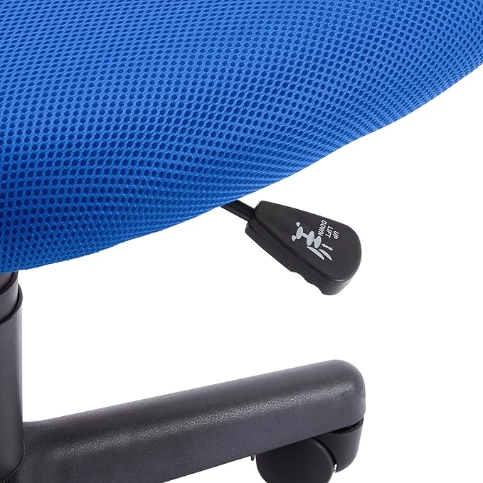 Amazon Basics Rolling Desk Chair, Adjustable, Low Back, Padded Seat, Breathable Mesh, Swivel, Blue, 21.25" D x 22.5" W x 38" H