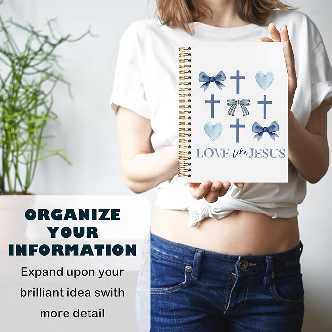 BearCake Love Like Jesus Christian Notebook Journal, Christian Gifts for Women, Blue Coquette Bow Cross Prayer Journal for Woman, Bible Journaling Hardcover Spiral Notebook 5.5x8.3