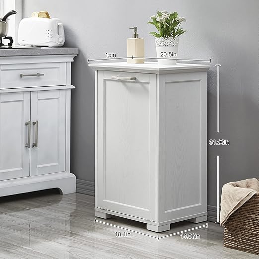 OLD CAPTAIN Tilt-Out Laundry Sorter Cabinet/Wooden Tilt Out Trash Cabinet, with Negative ion and deodorizing Function to Ensure The Cleanliness of The Kitchen Trash can(White)…