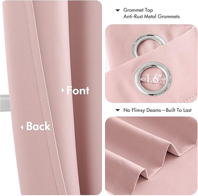 MIULEE Short Curtains for Windows - Baby Pink Blackout Half Window Curtains Thermal Insulated Privacy Drapes for Kitchen Bedroom Bathroom Grommet Top Small Basement Tiers W40 x L36 Inch 2 Panels