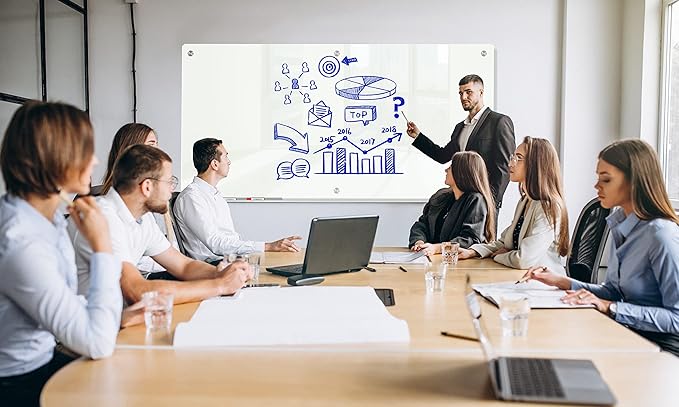 J&J worldwide Glass Dry Erase Board 6' x 3', Glass Whiteboard Magnetic, Large Frameless Glass White Boards for Walls, Includes Magnets, Marker Tray, Eraser for Office, Home, School