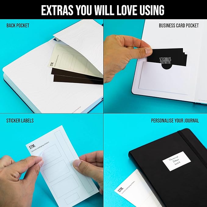 Scribbles That Matter A5 Bullet Dotted Journal Notebook | Vegan Hard Cover, 120gsm bleedproof thick paper, 150 pages, 5.75 x 8.5in, 2 bookmarks, tab stickers, penloop | For Work | Black