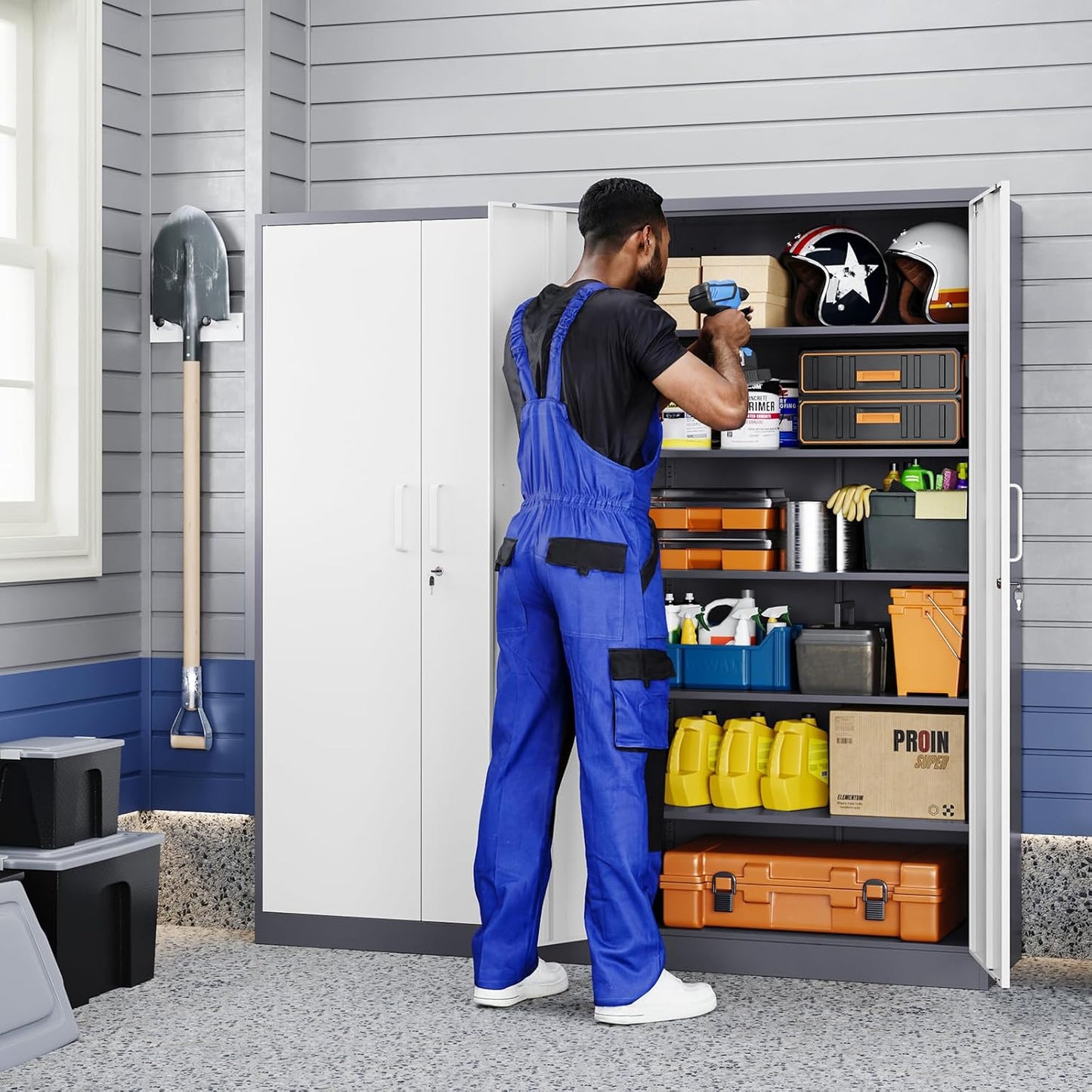 Yizosh Metal Storage Cabinet with 2 Locking Doors and 5 Adjustable Shelves, 72" Garage Storage Cabinet Steel Lockable for Office,Home,Garage