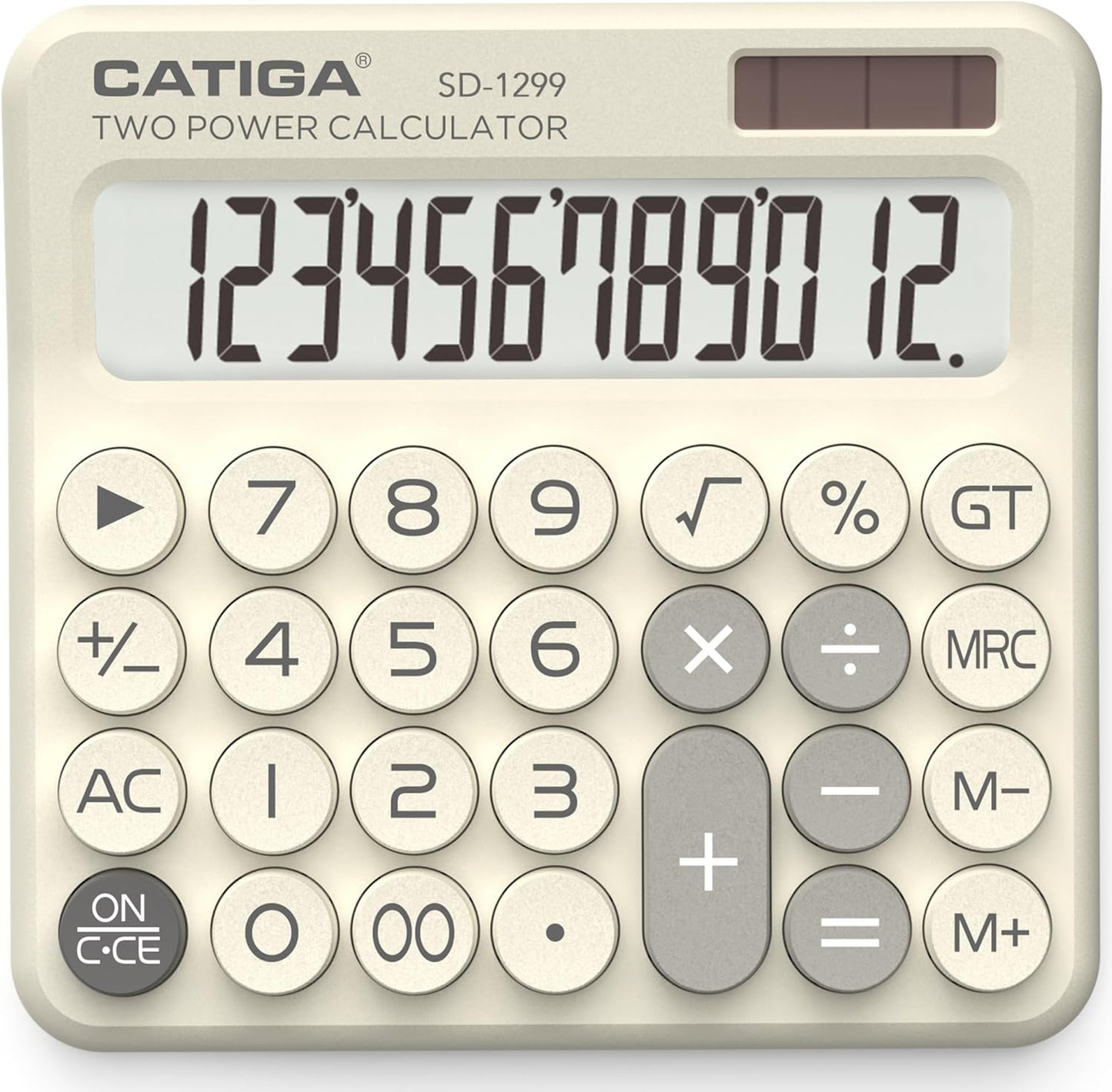 CATIGA Mechanical Switch Calculator with Solar and Battery Dual Power, 12-Digit Large LCD Display, Aesthetic and Cute Desktop Calculator with Big Button, for Home, School and Office Use, SD-1299