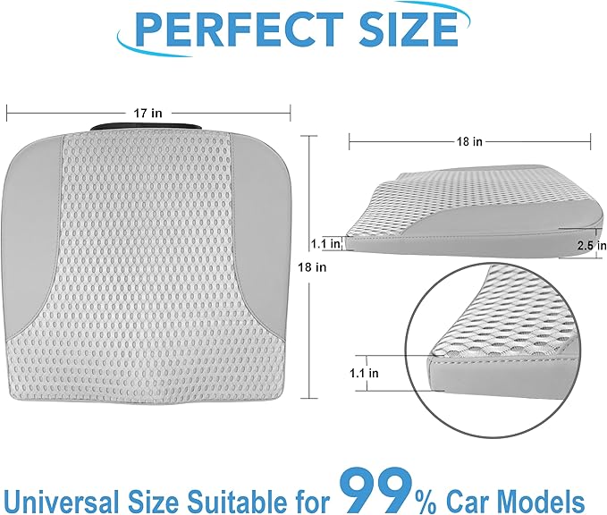 Car Seat Cushion, Comfortable Memory Foam Seat Pillow for Driving, Sciatica-Back Pain Relief, Cushion for Car-Truck, Office, Wheelchair - Gray