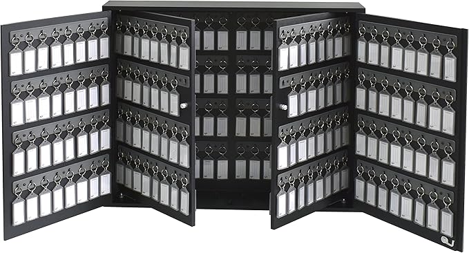 Acrimet Key Cabinet Organizer 256 Positions with Lock (Wall Mount) (256 Smoke Tags Included) (Black Cabinet)
