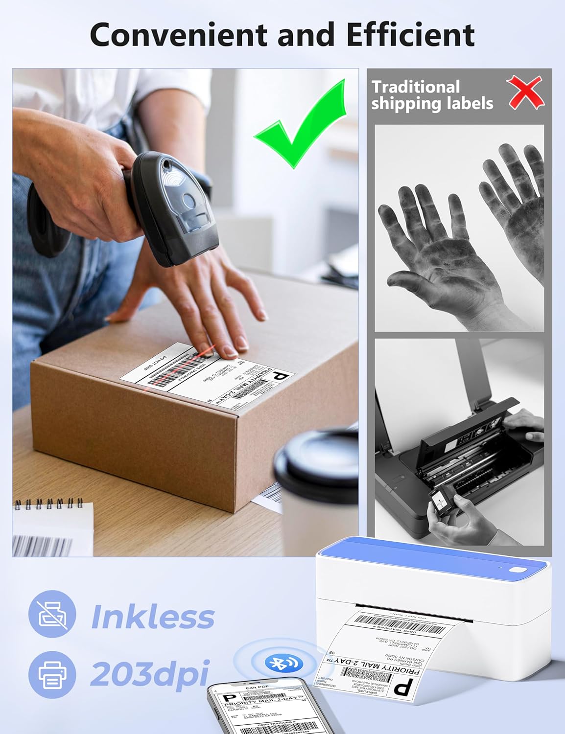Phomemo Thermal Label Printer, 4X6 Shipping Labels Printer for Small Business, Wireless Label Printers for Package for Phone & Pad & PC, Used for Ebay, UPS, Shopify, TikTok, USPS, FedEx, DHL, Temu