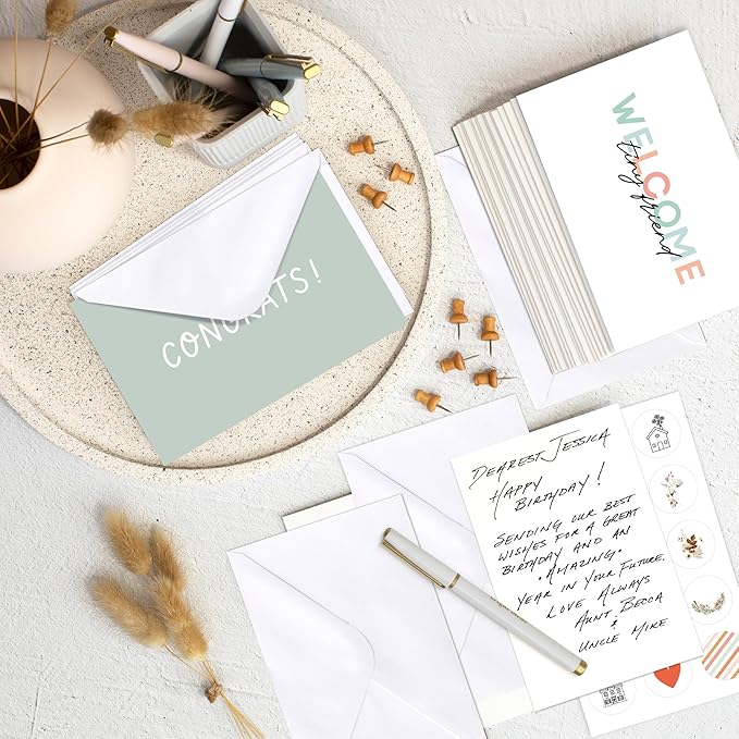 KIBAGA Beautiful Greeting Cards Set of 60 with Envelopes & Stickers - Tasteful Assorted Blank Note Cards - Perfect Get Well, Congratulations, Holiday & More Stationary Cards For All Occasions