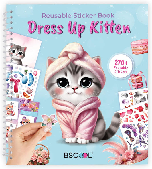 Sticker Dress Up Kitten - Kids Activity Book Learn Fashion Design for Kitten with Guides and 270+ Reusable Stickers. Gift for Girls Ages 5,6,7,8