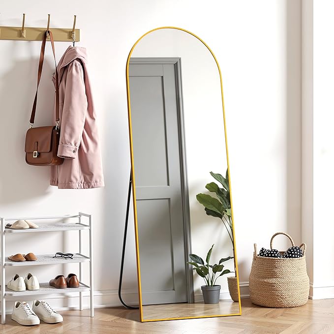 Simple Deluxe Arched Full Length Mirror, 64"×21" Large Mirror, Full Length Mirrors for Home Wall Decor, Arched Floor Mirrors with Stand for Bedroom Decor - Gold