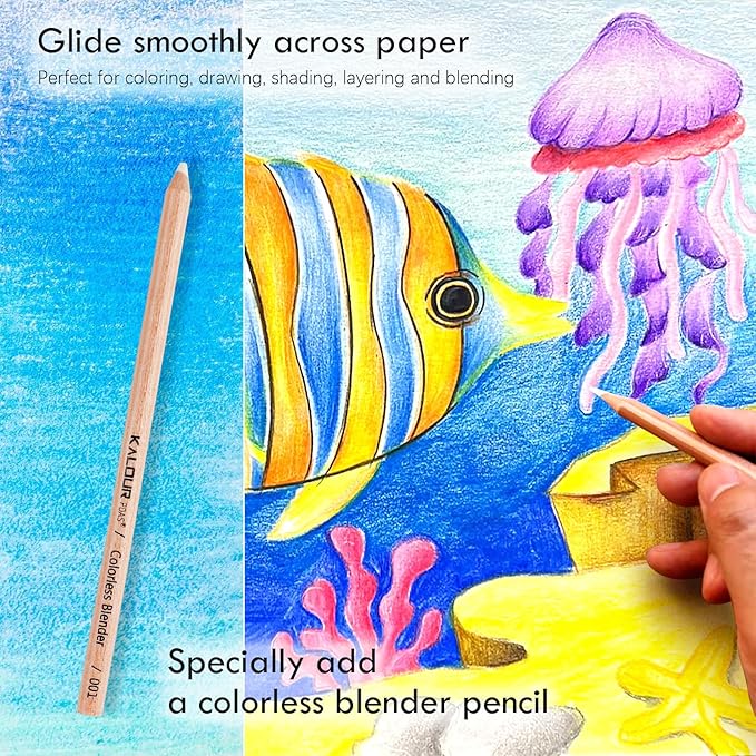 KALOUR PDAS 36-piece Blue Seascape Colored Pencil Set, Pre-sharpened Wooden Colored Pencils for Adults Artists Beginners Coloring Books Drawing & Sketching