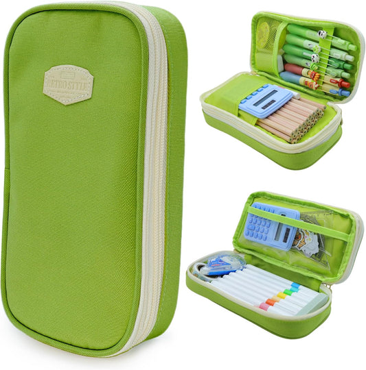 Large Capacity Pencil Case - Durable Zipper Aesthetic Pen Pouch, Big Storage Organizer for School, Office & Travel - Waterproof & Multi-Use (Fruit Green)