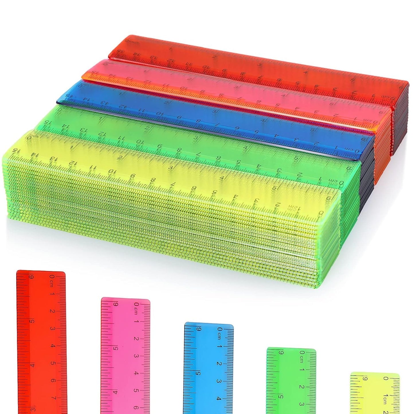 Zonon 200 Pcs Rulers Bulk Plastic Flexible Straight Rulers with Inches and Centimeters for First Day of School Gift for Students Back to School Office Supplies (Transparent Bright Color,6 Inch)