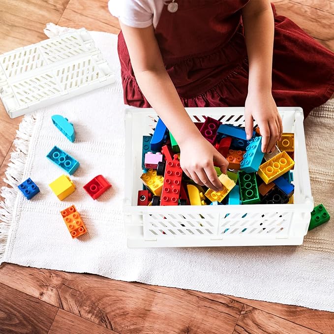 Tixill 2-Pack Mini Foldable Plastic Baskets for Organizing and Storage, Collapsible Storage Crate for Home Kitchen Bedroom Bathroom Office (9.8x6.5x3.8, White)
