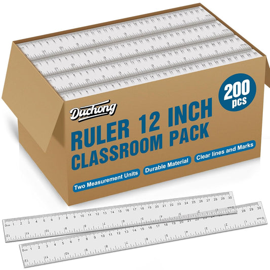 Rulers, 200 Pack 12 Inch Clear Rulers Bulk for Kids Classroom, Metric Ruler with Centimeters and Millimeters, Measuring Drawing Tools, Ideal Back to School Supplies