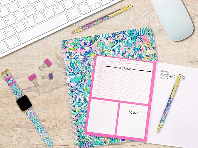 Lilly Pulitzer Large Blue Hardcover Spiral Notebook, 11" x 9.5" with 160 College Ruled Pages, Cabana Cocktail