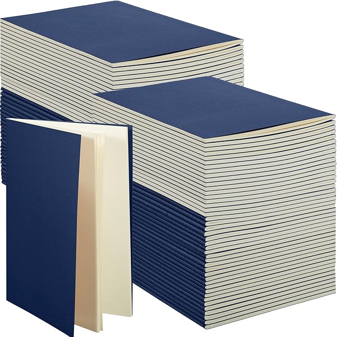 Mimorou 100 Pcs Kraft Notebook Journals 5.5 Inch x 8.3 Inch A5 Softcover Notebooks Bulk for Writing Sketch Office Notepad with 60 Pages 30 Sheets (Navy,Unlined)