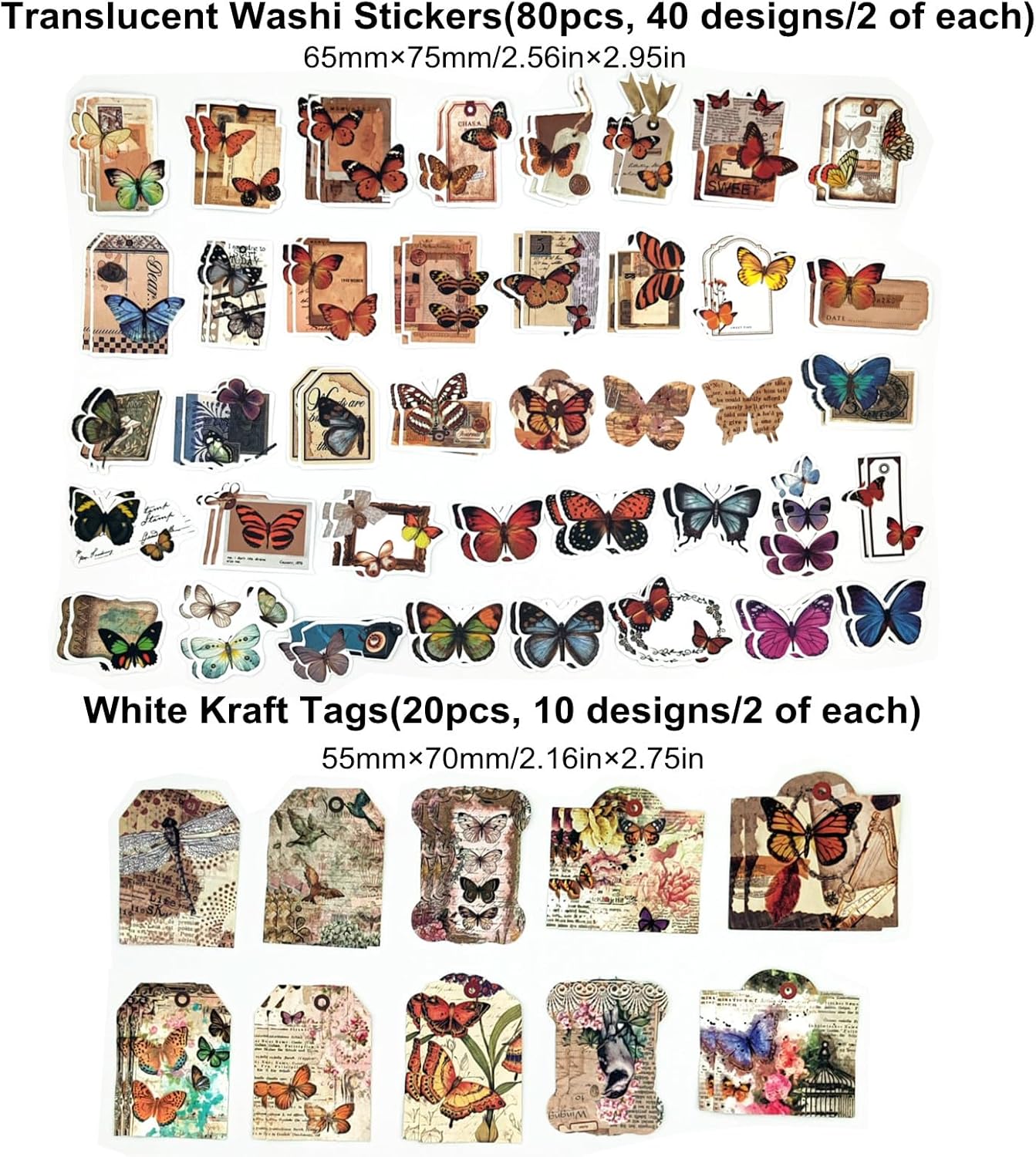 200PCS Vintage Scrapbooking Supplies Pack, Aesthetic Scrapbook Sticker Paper Art Journaling Kit for Bullet Junk Journals,Planner,Cottagecore Decor Gifts (Butterfly)