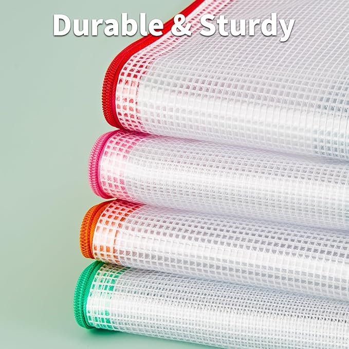 JARLINK A3 (16.9x12.4 in, 24 Pcs) Mesh Zipper Pouch, 12 Colors Extra Large Zipper Bags, Waterproof File Pouches for Office Supplies, Puzzles, Board Game, School, Travel Accessories & Craft Projects