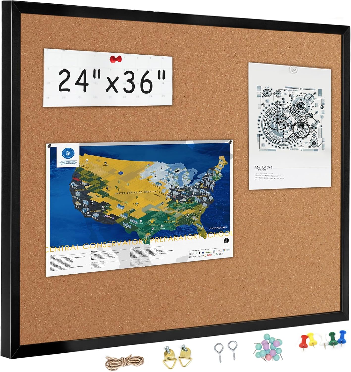 24” x 36” Cork Boards for Walls with Black Wooden Frame 1pack, Double Sided Office Board for Wall Organizer, Bulletins Board Decorative Hanging Pin Board for School, Home & Office, Notice Board