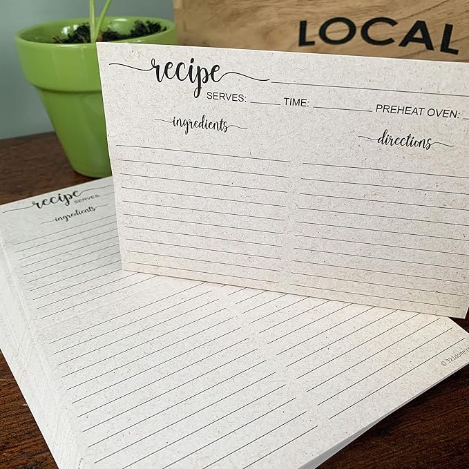 321Done Folding Recipe Cards (Set of 50) Folds to 3x5 from 6x5 - Rustic Kraft Tan Minimalist - Retro Vintage Luxury Double-Sided - Made in USA