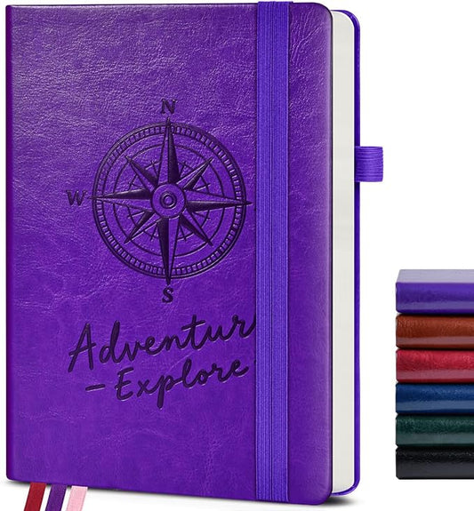 Lined Journal Notebook for Men Women, 160 Pages Ruled Paper, Inner Pocket, A5 Hardcover Vintage Leather Notebooks for Work, School, Travel Journaling, Daily Diary, Notepad 5.8" x 8.5" (Purple)