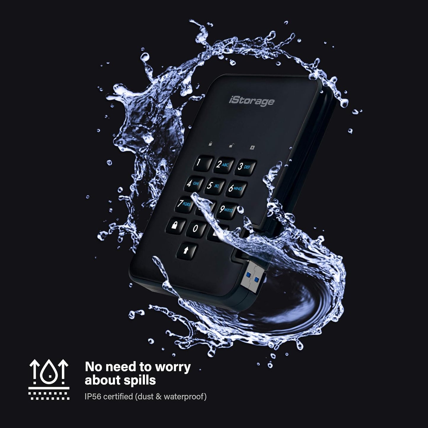 iStorage diskAshur2 HDD 3TB Black - Secure portable hard drive - Password protected - Dust & water resistant - Hardware Encryption